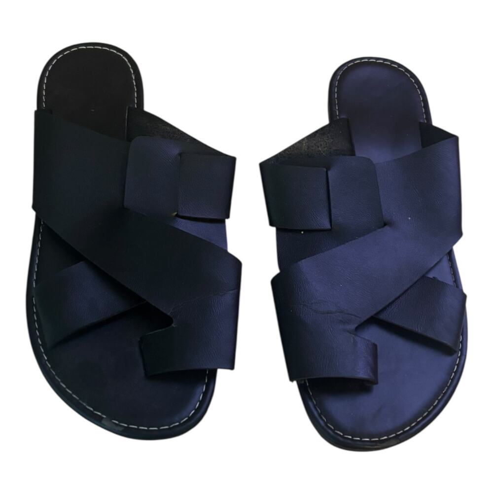 Black Faux Leather Cross-Strap Slide Sandals Size 41 EU 8 US